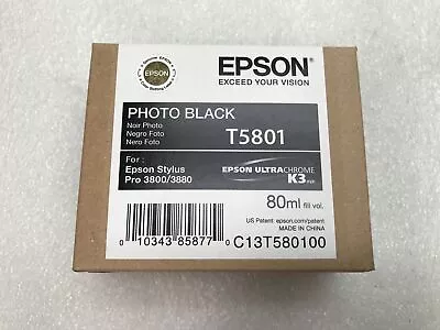 New Genuine Epson Pro T5801 3800 3880 Photo Black Ink T580100 W/ EXPIRED: 2018 • $54.99