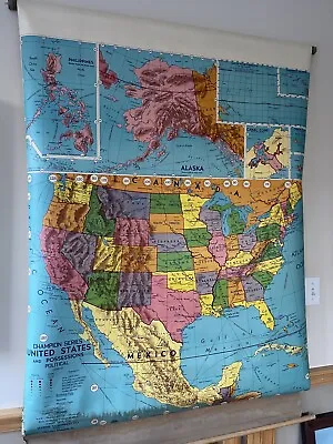 United States  1950 School Pull Down Wall Map - Weber Costello - On Canvas Roll • $395