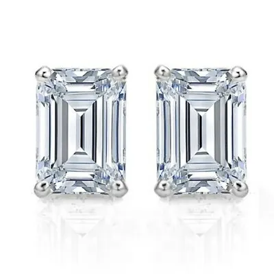 925 Sterling Silver  Lab Created 2.00CTTW Emerald Cut CZ Stud Earrings 7x5MM • $9.99