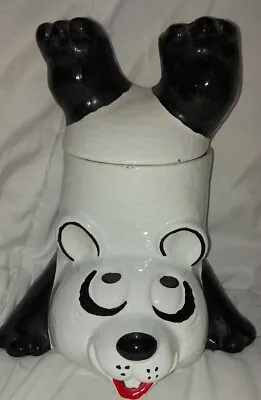Vintage McCoy #210 Panda Bear Doing Handstand Cookie Jar Black & White Ceramic • $40