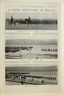 1898 Print Naval Field Day At Malta Quarter Columns March Review Order • $102.17