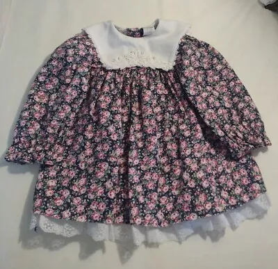 Vintage Bryan Toddler Girls Pink Flowers Lace Trimmed Dress 2T READ • $15