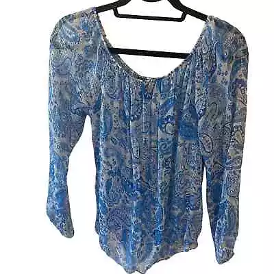 Vintage Y2K Sheer Sparkly Blue Long Sleeve Blouse S • $15