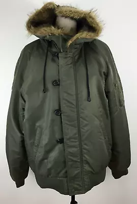 Kenji Urban Denim Mens Green Puff Waterproof Jacket Size Xl Faux Fur Hood Warm • $27.99