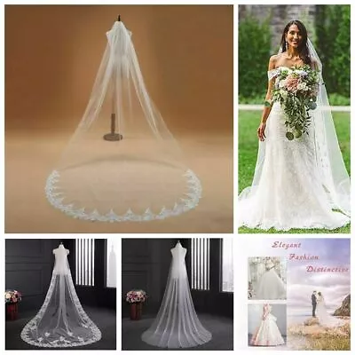 RULTA Cathedral Applique Edge Lace Bridal Wedding Veil Short Veil With Comb &1 • £8.58