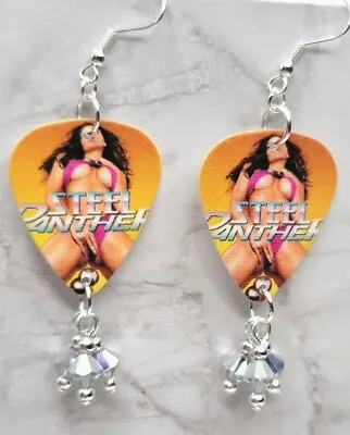 Steel Panther Balls Out Guitar Pick Earrings With Silver Swarovski Crystals • $8