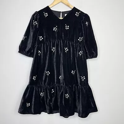 $29.95 • Buy NWT New ZARA Girls Black Velvet Sequin Babydoll Dress Size 164 Cm / Size 13-14