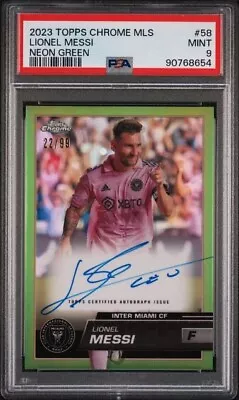 2023 Topps Chrome MLS Lionel Messi Neon Green On Card Auto Redemption /99 PSA 9 • $2000