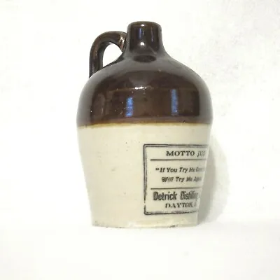 Antique Detrick Distilling Co. Motto Jug Whiskey Bottle If You Try Me Once RARE • $89.99