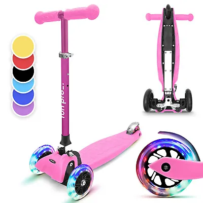 Kids Scooter 3 Wheels Ages 3-6 LED Kids Push Scooter Adjustable Folding Pink  • £77.99