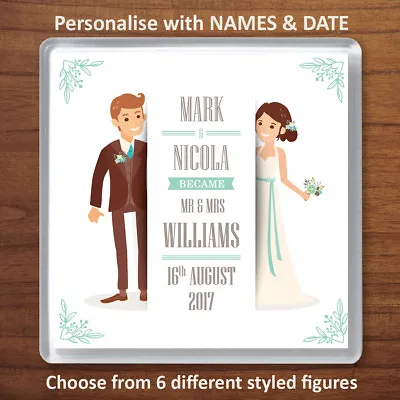 £3.99 • Buy Personalised Wedding Names Drinks Coaster Favours Mr & Mrs Anniversary Gift