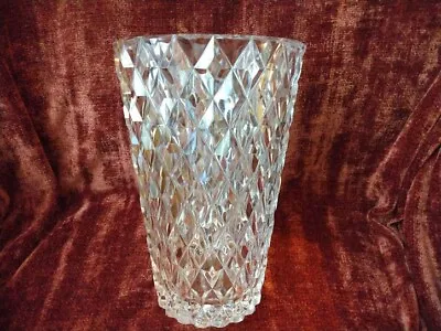 Vintage Val St. Lambert Diamond Clear Crystal Vase Signed 9  High • $35