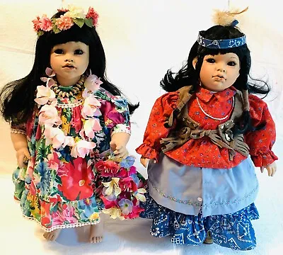 $69.99 • Buy 2 Val Shelton Porcelain Dolls LIPI LE Native American VERA LOUISE Hawaiian 19”