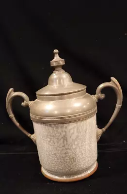 Rare 19th Century Antique Grey & Pewter Granite Ware Double Handle Pot- No Stamp • $40