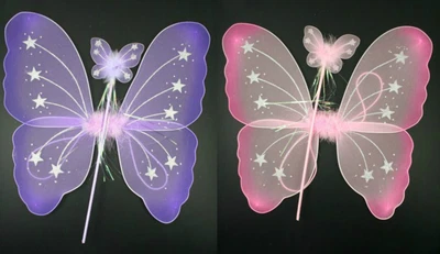 £6.74 • Buy Butterfly Fairy Wings And Wand Set Girls Fancy Dress Dressing Up Ladies Party