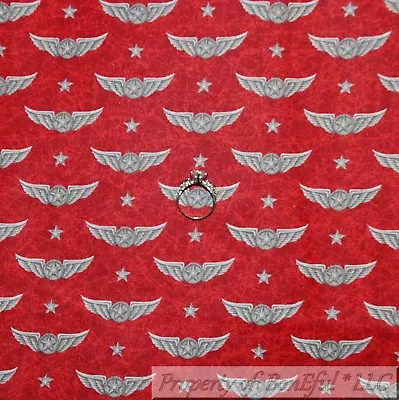 BonEful FABRIC FQ Cotton Quilt Red Wings Pilot Airplane American Star Stripe USA • $5.07