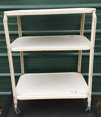 3 Shelf Metal Utility Cart 24x16x31h Vintage Three Tier Rolling Serving White • $99.99