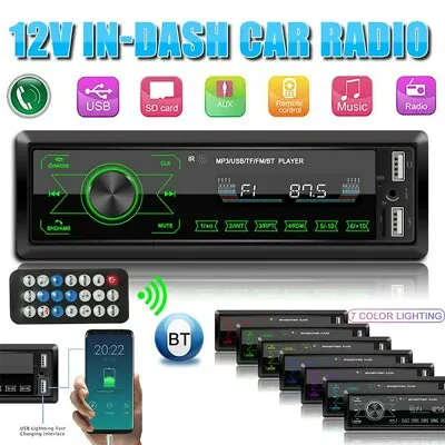 Single DIN Car Stereo Radio Bluetooth MP3 Player FM USB Audio In-Dash Head Unit • $18.99