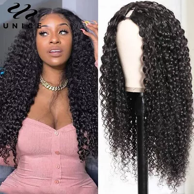 Indian Curly U Part Human Hair Wig Kinky Curly V Part Wig Glueless Wig For Women • $53.16