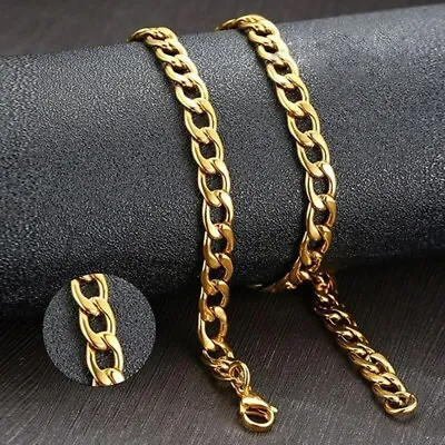 Stainless Steel Gold Chain Cuban Curb Womens Mens Necklace Waterproof No-Tarnish • $28.95