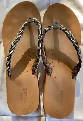 MUDD Womens FLIP FLOP SANDALS - SIZE 8 Braided Brown Vacation Cruise COMFORTABLE • $5