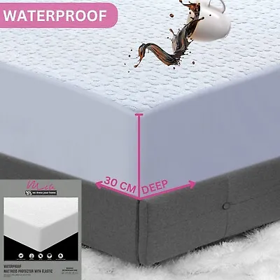 New Waterproof Mattress Cover Protector Fitted Wet Sheet Single Double King Size • £8.99