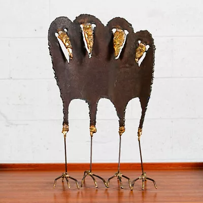 Mid Century Modern Abstract Metal Birds Crows Sculpture Iron Gold Folk Art 60s • $198.98