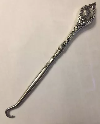 Sale Victorian Sterling Silver Lady Face Handle Button Shoe Hook 925 F&B 24gr • $99