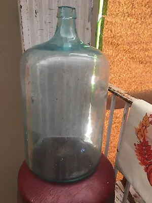 Vintage 5 Gallon LITE BLUE GLASS Water Jug Antique With Wood Crate • $98.50