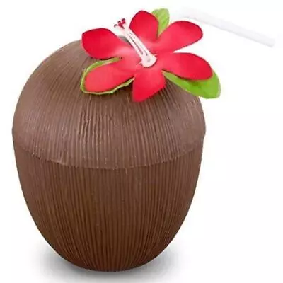 Henbrandt Coconut Cup With Flower & Straw Hawaiian Beach Party  • £9.49