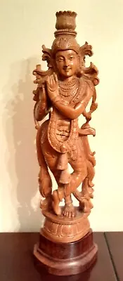 Lord Krishna Vishnu Hindu God Kadam Wood Statuette Hand Carved Vintage 1990s • $72.99