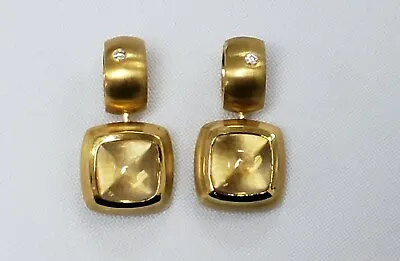 STUNNING H.STERN SOLID 18K DROP EARRINGS With CUSHION CABOCHON CITRINE & DIAMOND • $1800