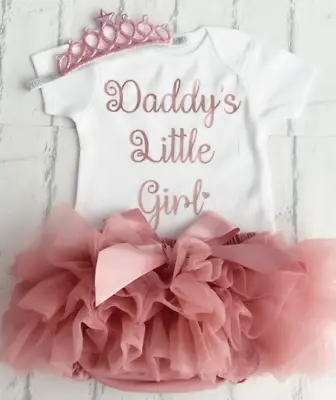 Baby Girls Frilly Tutu Knicks Set Daddy’s Little Girl Dusky Pink FROM NEWBORN • £8.99