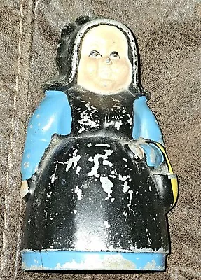 VINTAGE Amish Farmers Wife Woman Painted Cast Metal Coin Bank Pennsylvania Dutch • $12