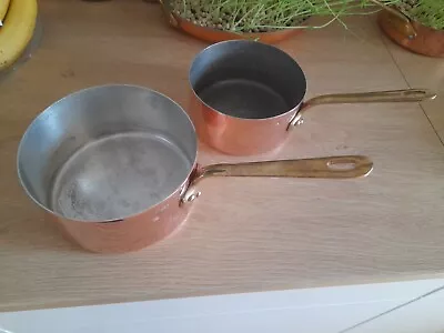 2 Pcs Vintage Matfer Mauviel Copper French Sauce Pan With Brass Handle 365 Lb • $75