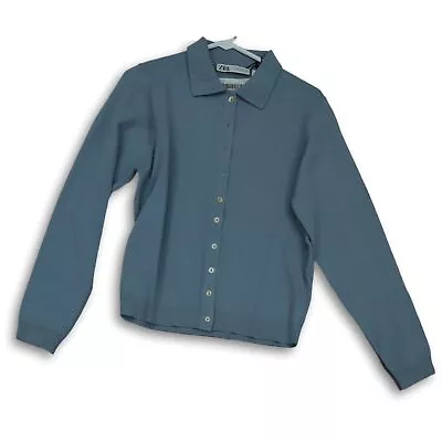 Zara Mens Blue Long Sleeve Collared Button Front Cardigan Sweater Size Medium • $19.49