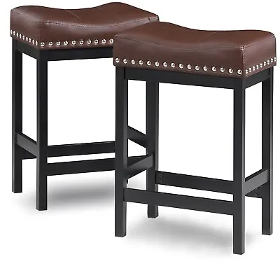 OUllUO 24  Brown Backless Bar Stools Set Of 2 Counter Height Kitchen Island • $139.99