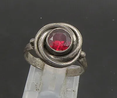 925 Sterling Silver - Vintage Garnet Love Knot Oxidized Band Ring Sz 6 - RG23506 • $32.91