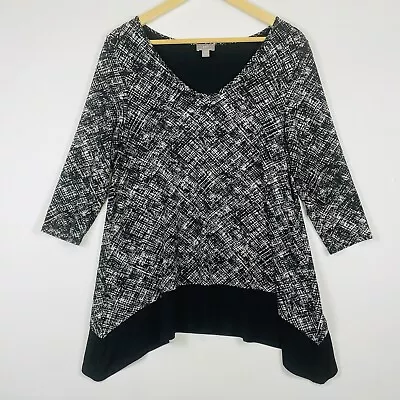 J. Jill Wearever Black Beige 3/4 Sleeve Tunic Top Shirt Womens Medium Petite • $18.99