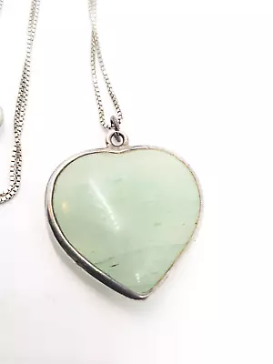 Nephrite Jade Green Gemstone Sterling Silver Vintage Heart Necklace 925 • $40.50