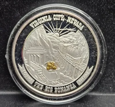 Virginia City Nevada Big Bonanza 1oz .999 Proof Silver Round With Gold Nugget • $116
