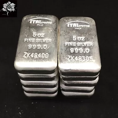 Lot Of 10 Italpreziosi 5 Oz 999 Silver Cast Bars Totaling 50 Ozt • £890.77