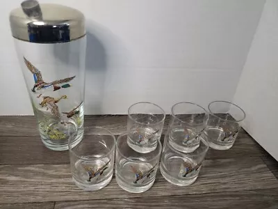 Vintage Mallard Duck Glasses Hunting Whiskey Bar Low Ball Set Of 6 Libbey Lodge • $45