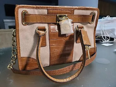 Rare Nwt Michael Kors Hamilton Walnut Brown Croc Leather Center Stripe Satchel • $175