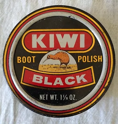 Vintage KIWI 1-1/8 Oz BLACK Shoe Polish Tin W/some Product Douglassville PA USA • $5.99