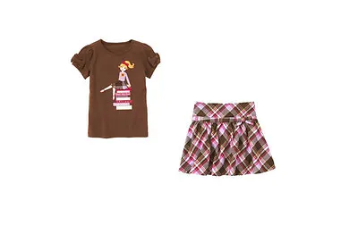 NWT Gymboree SUNFLOWER SMILES Brown Smart Girl Books Top Purple Plaid Skirt 4 • $22.99