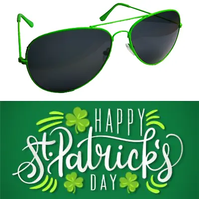 Mens Womens Neon Green St Patricks Day Pilot Style Sunglasses Shades Fancy Dress • £3.99