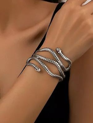 Silver Snake Armband Upper Arm Cuff Bangle Bracelet Costume Accessory For Women • £4.20