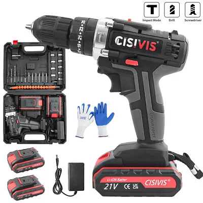 21V Cordless Drill + 2 Battery Heavy Duty Impact Driver Kit Drill Screwdriver UK • £25.99