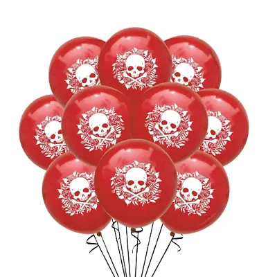 12 Pack Skull & Crossbones Party Balloons RED Roses Cool Biker Pirate Decoration • $10.99